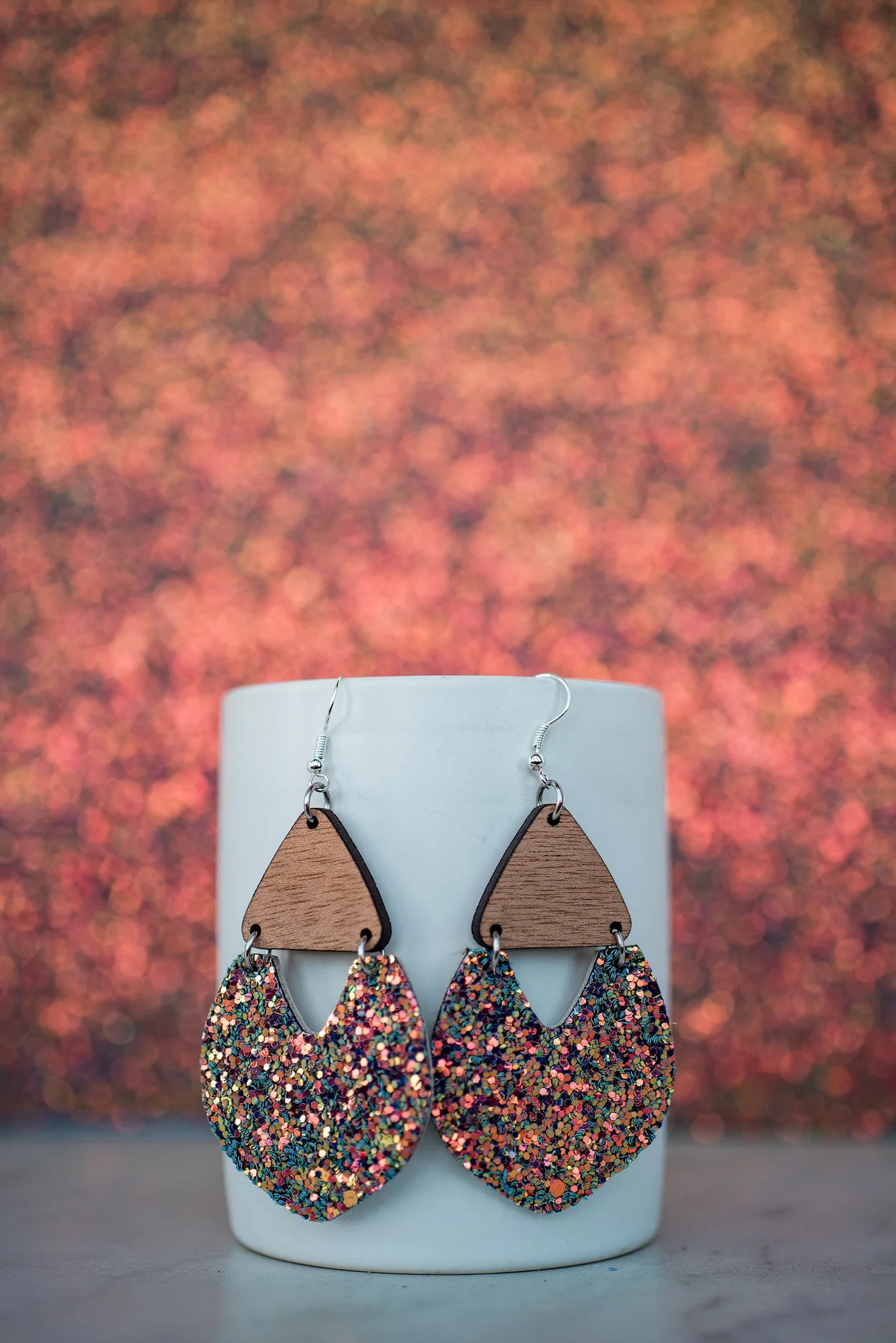Enchanted Glitter Cork Leather & Wood Dangle Earrings