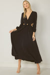 Solid V-neck Long sleeve Maxi Dress