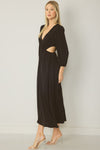 Solid V-neck Long sleeve Maxi Dress