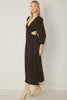 Solid V-neck Long sleeve Maxi Dress