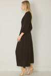 Solid V-neck Long sleeve Maxi Dress