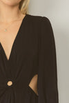 Solid V-neck Long sleeve Maxi Dress