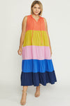XMAS JULY Color Block Maxi Dress Pockets Curvy Size