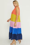 XMAS JULY Color Block Maxi Dress Pockets Curvy Size