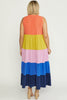 XMAS JULY Color Block Maxi Dress Pockets Curvy Size