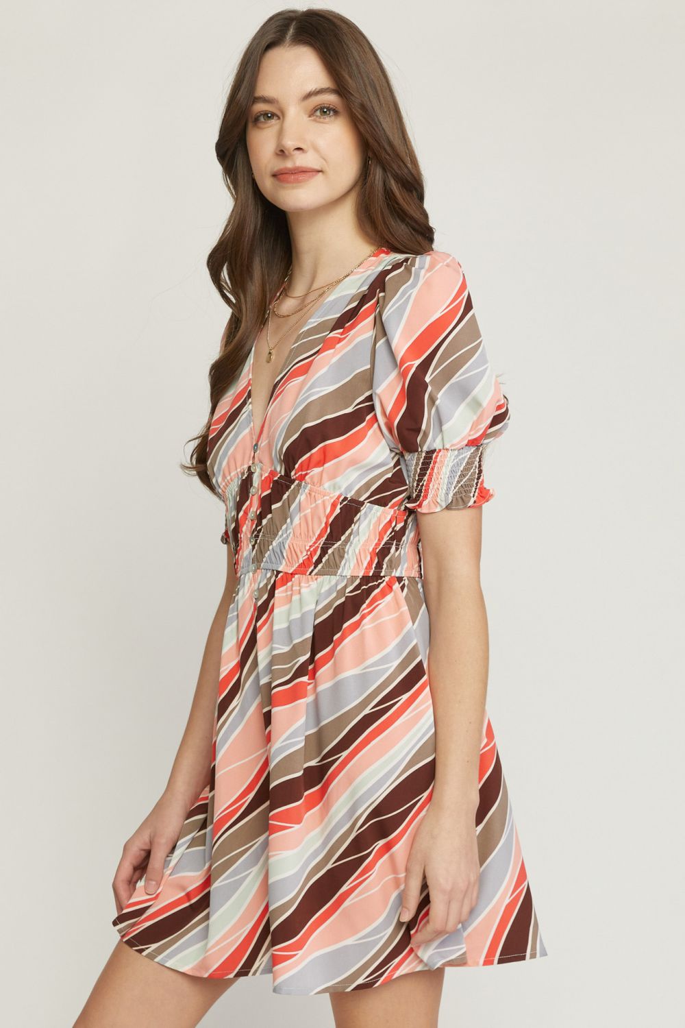 Print v-neck short sleeve mini dress
