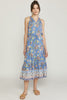 Floral Print v-neck Sleeveless Tiered Midi Dress