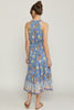 Floral Print v-neck Sleeveless Tiered Midi Dress