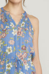 Floral Print v-neck Sleeveless Tiered Midi Dress