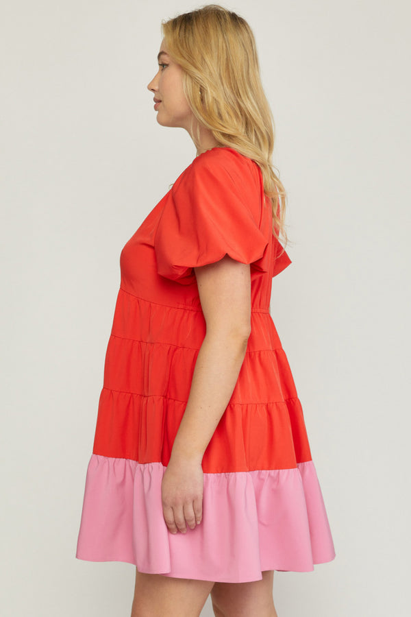 NEW VNeck ColorBlock Babydoll Dress- Curvy