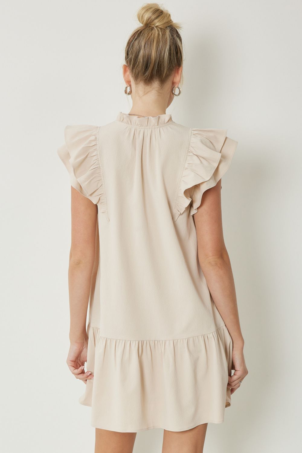 V-neck Ruffle Sleeve tiered mini dress