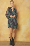 NEW Print V-neck Long Sleeve tiered mini dress