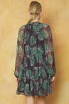 NEW Print V-neck Long Sleeve tiered mini dress