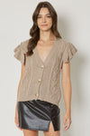 Solid V neck Button up sweater top 2 Colors