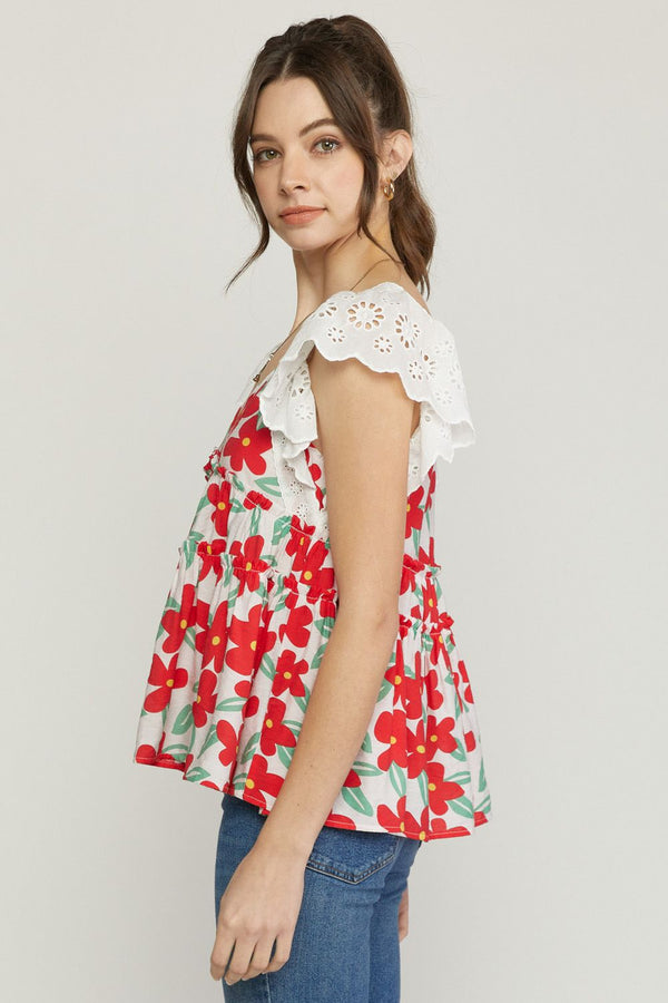 XMAS July -Floral Print V-neck Tiered Top