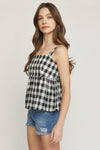 Gingham Print Square Neck Sleeveless Peplum Top