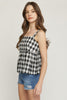 Gingham Print Square Neck Sleeveless Peplum Top
