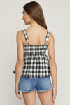Gingham Print Square Neck Sleeveless Peplum Top