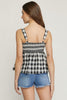 Gingham Print Square Neck Sleeveless Peplum Top