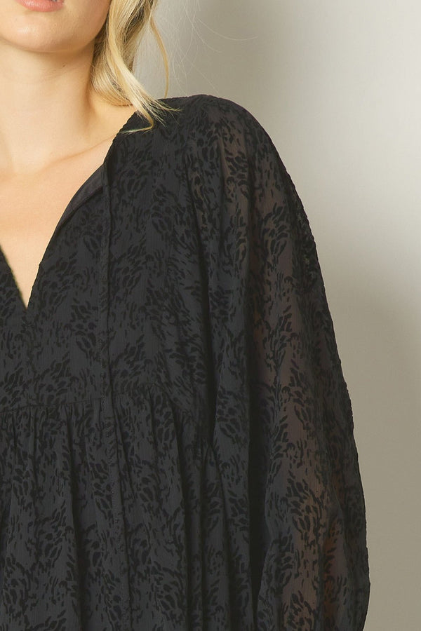 Velvet Jacquard v - neck long sleeve top - Blush & Cactus