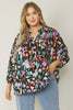 SALE Print v-neck 3/4 sleeve top featuring ruffle detail at neckline - Curvy Size