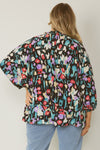 SALE Print v-neck 3/4 sleeve top featuring ruffle detail at neckline - Curvy Size