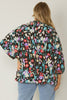 SALE Print v-neck 3/4 sleeve top featuring ruffle detail at neckline - Curvy Size