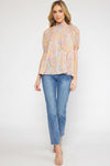 SALE Paisley print mock neck puff sleeve top