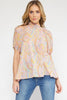 SALE Paisley print mock neck puff sleeve top