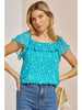 P XMAS JULY Ruffle Turquoise Star  Blouse