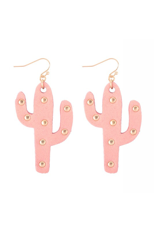 NEW Suede Cactus Earrings - Pink Ivory
