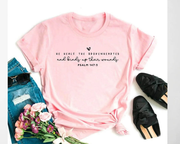 (V) He Heals the Brokenhearted - Graphic Tee