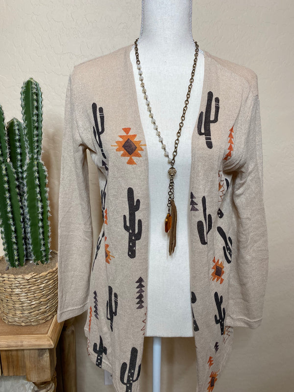 Yellowstone Cactus with Aztec knit cardigan