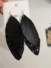 NEW Black Feather Glitter Earrings