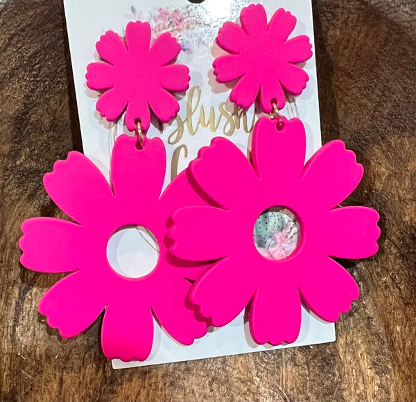 NEW Hot Pink Floral Drop Earrings