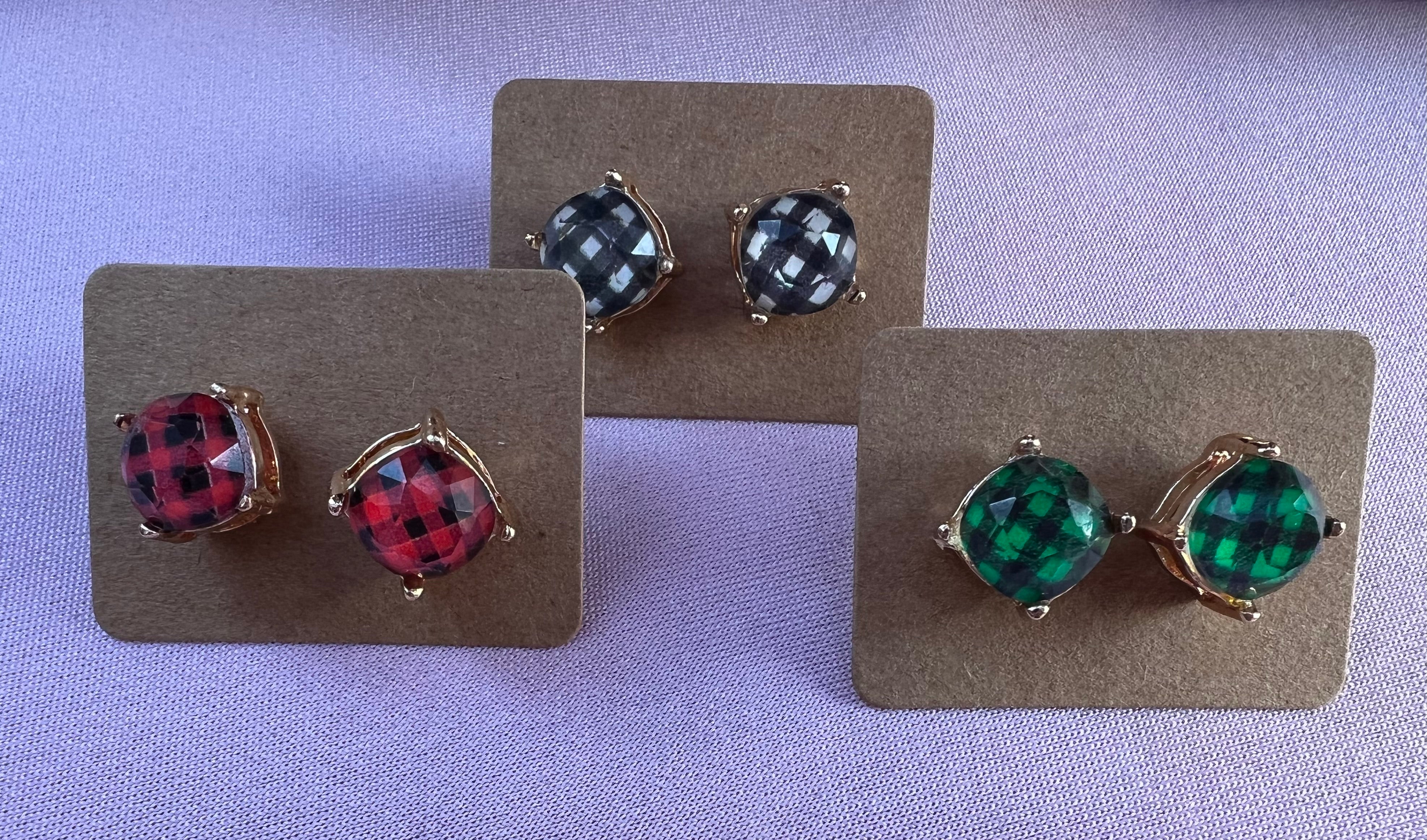 Buffalo Plaid Square Stud Earrings