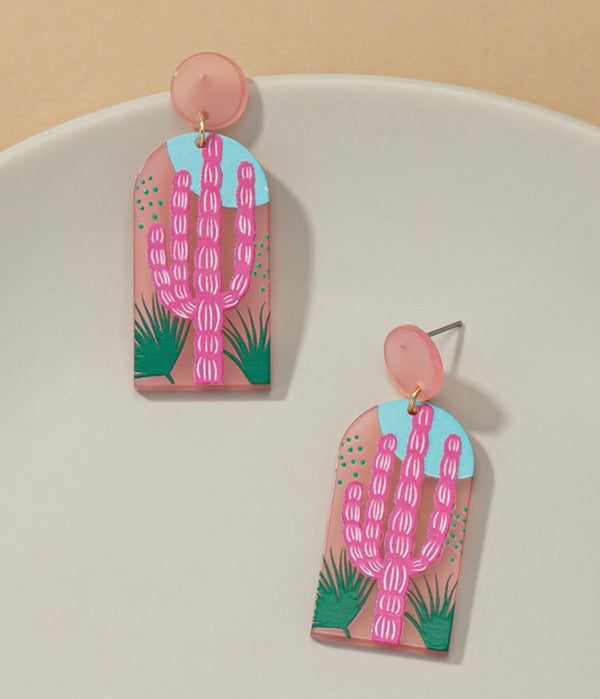 Pink Cactus Earrings