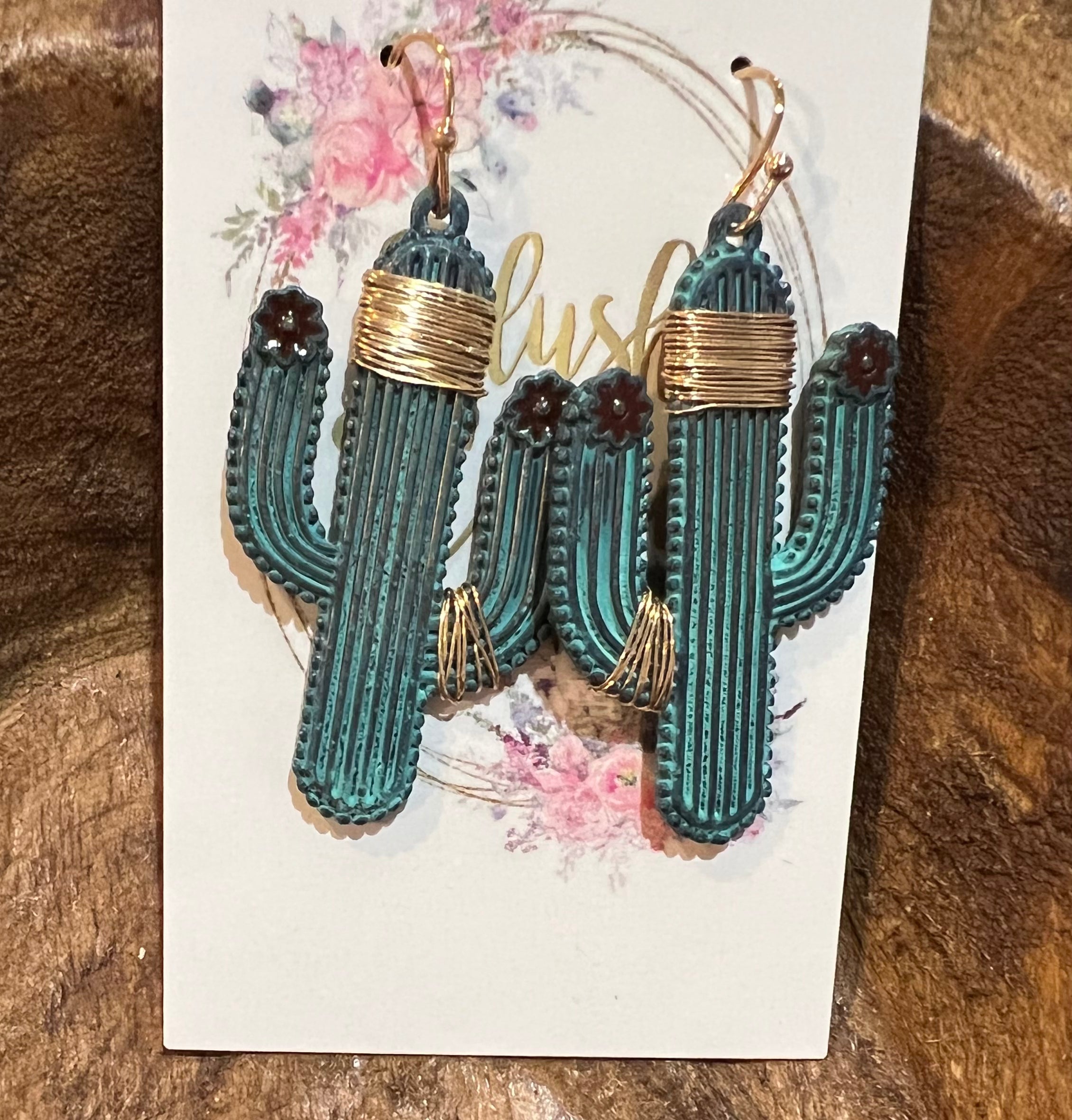 NEW Cactus Turq Distressed Hook Earrings .