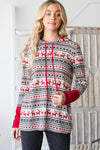 SALE Long Sleeve Drawstring Hood Christmas Reindeer Print Hoodie - Blush & Cactus