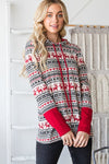 SALE Long Sleeve Drawstring Hood Christmas Reindeer Print Hoodie - Blush & Cactus