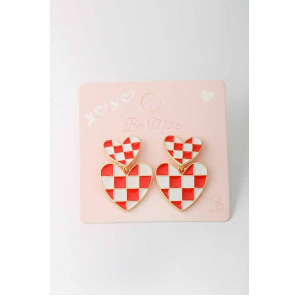 XOXO Red Check Heart Earrings