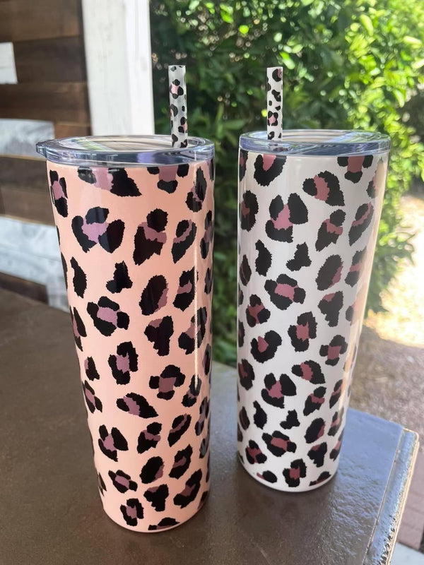 NEW Leopard Tumblers w/Leopard straw - 2 Colors