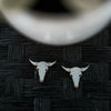 White Marbled Longhorn Cow Skull Wood Stud Earrings